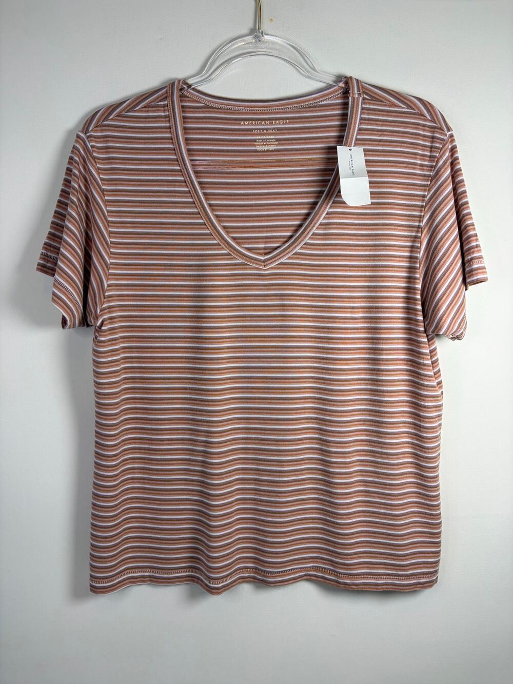 American Eagle Striped Soft & Sexy Modal V-neck T-shirt Size XS NEW